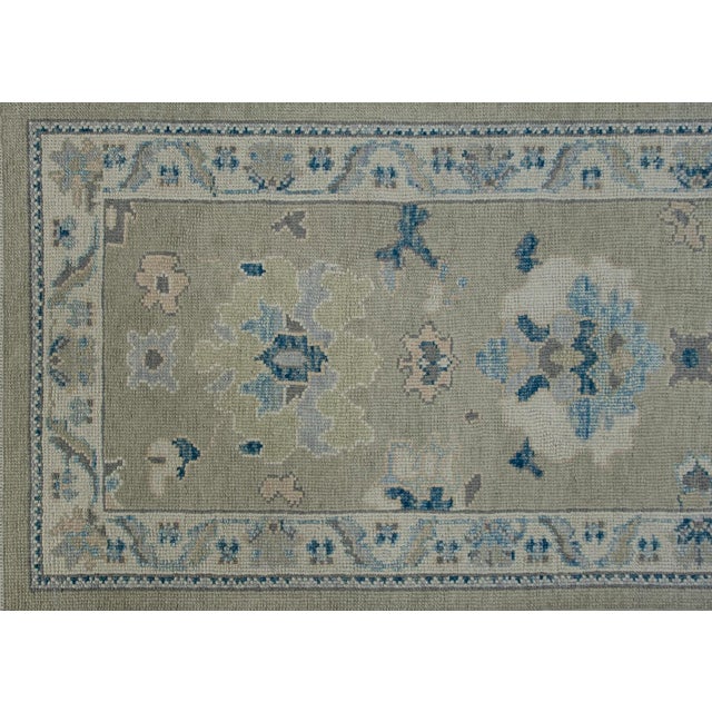 Turkish Oushak Rug Gray, Blue & Olive Green Handwoven Wool Rug 3' X 6'3" For Sale - Image 9 of 10