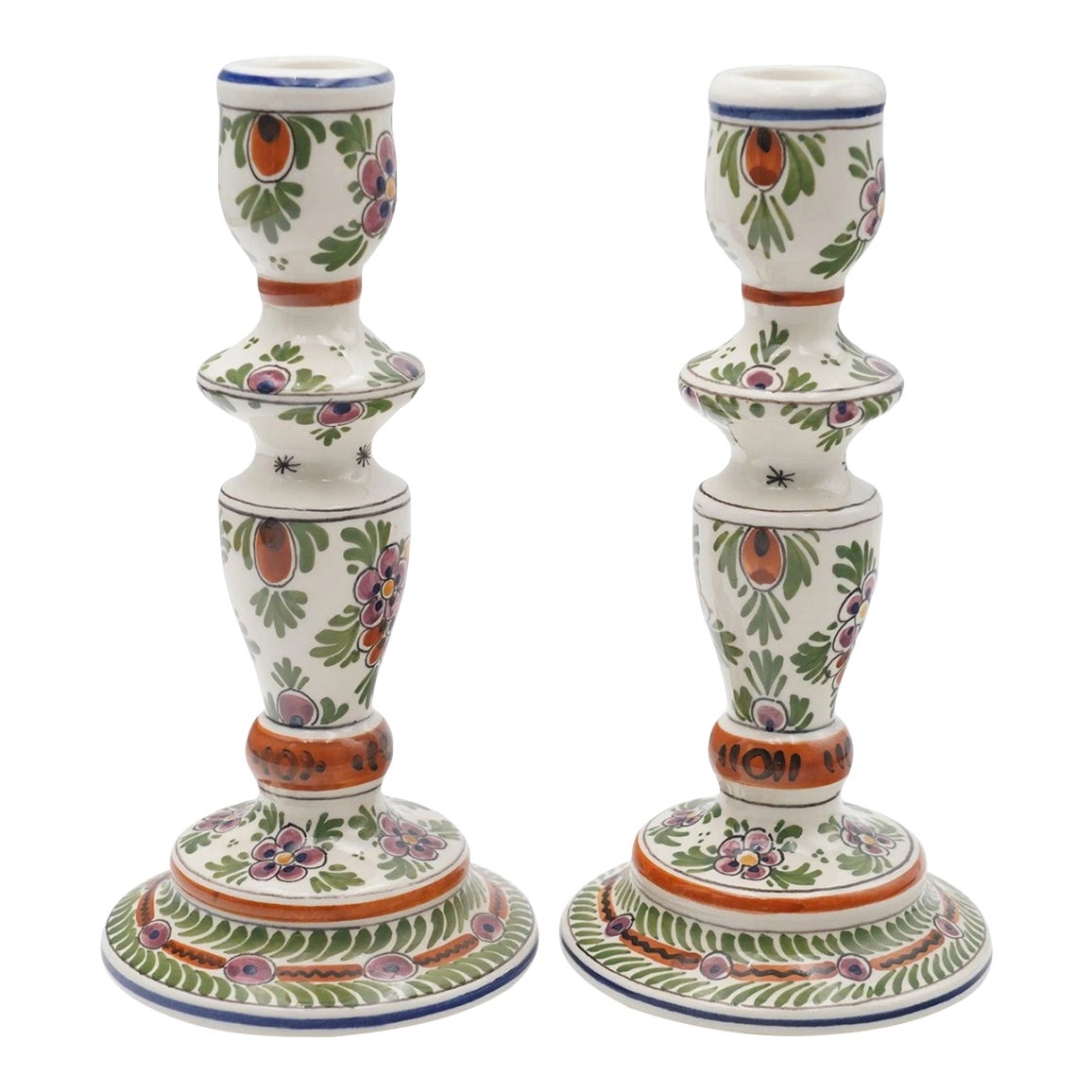 Vintage Delft Holland Hand-Painted Floral Delft Pottery Candlesticks ...