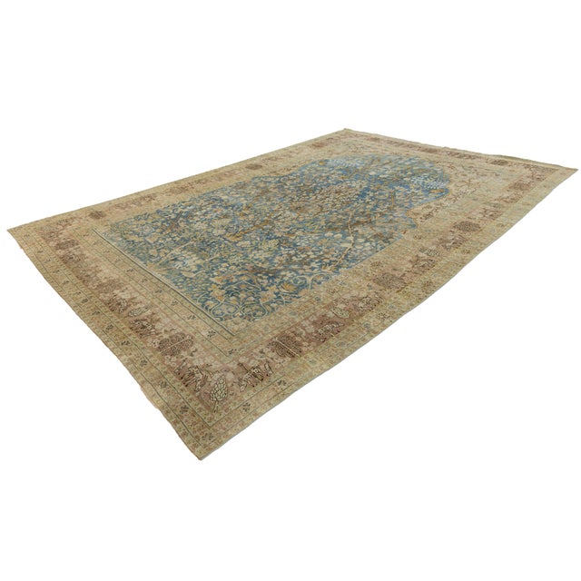 Late 19th Century Antique 19th Century Tabriz Wool Area Rug, Blue Tree of Life For Sale - Image 5 of 12