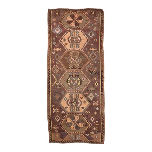 Mid 20th Century Vintage Turkish Kars Kilim Rug For Sale