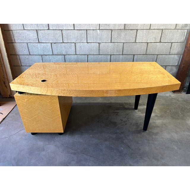 Light Yellow Leon Rosen for Pace Collection “Boca” Executive Desk in Birdseye Maple For Sale - Image 8 of 15