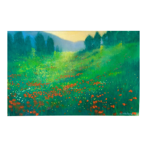 Kuno Vollet, German Contemporary Pastel Painting Radiant Landscape Field with Flowers Poppies, 2002