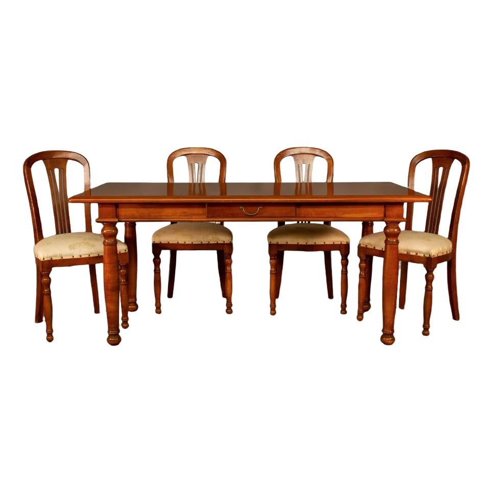 Cherry Wood Table and Padded Chairs, 1980s, Set of 5 Chairish