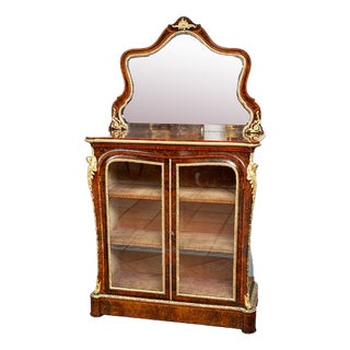 Antique Victorian Showcase in Walnut Briar with Gilded Bronze Elements, England, 19th Century For Sale