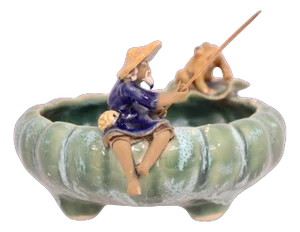 Drip Glaze Mudman Fisherman & Frog Planter Bowl