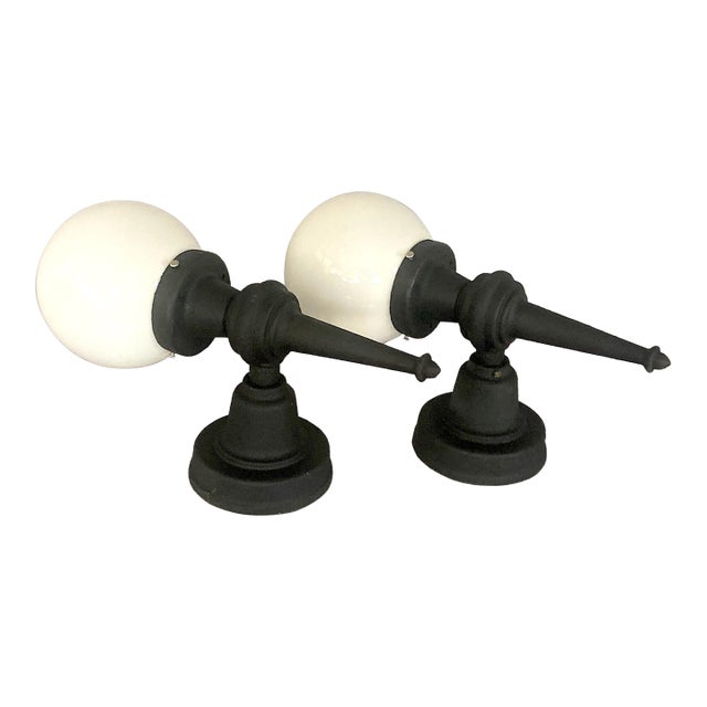 Exceptional Pair of Outdoor Wall Sconces, Cast Iron, American, Ca 1910 For Sale