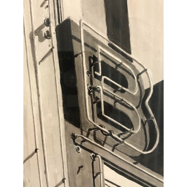 1980s 1989 Jeffrey E. Babine Brackin Theatre Marquee Original Ink Wash Drawing Signed Framed For Sale - Image 5 of 10