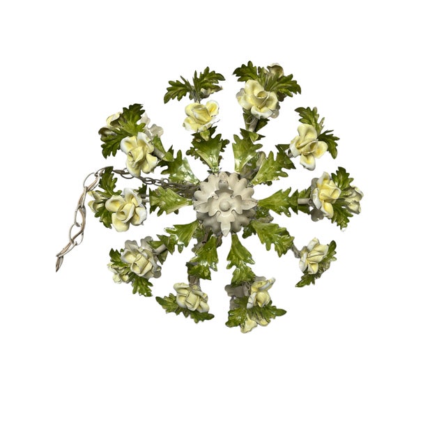 Metal Mid Century Italian Tole Floral Chandelier For Sale - Image 7 of 8