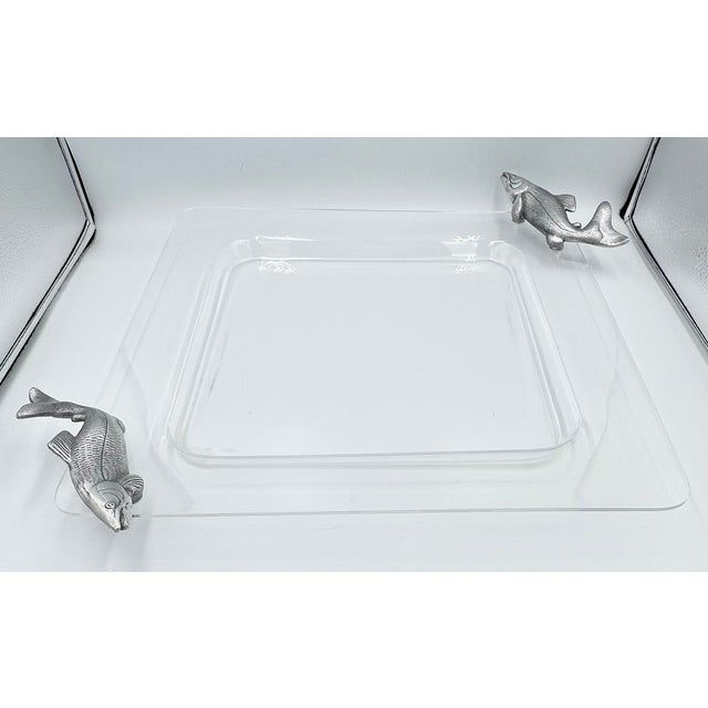 Arthur Court Vintage Arthur Court Lucite Serving Tray Platter Metal Fish Handles 19" For Sale - Image 4 of 8