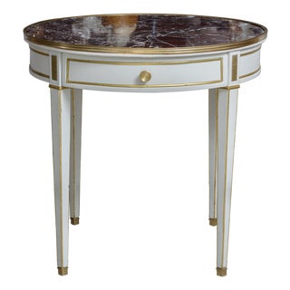 Neoclassical Style White & Gold Center Table – Light Brown Marble For Sale