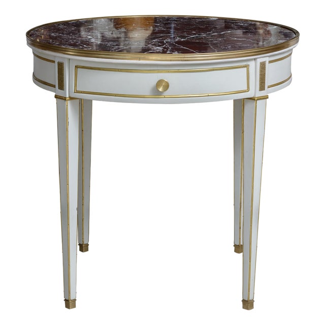 Neoclassical Style White & Gold Guéridon Accent Table – Light Brown Marble For Sale