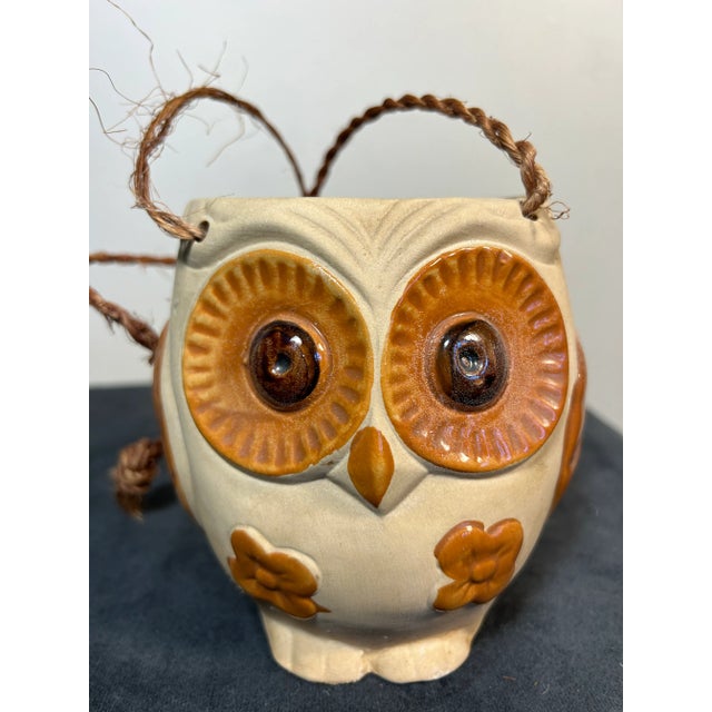 Ceramic Vintage 1970’s Stoneware Pottery Figural Owl Hanging Planter For Sale - Image 7 of 8