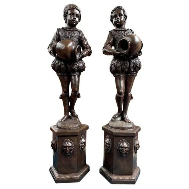 Large Bronze Elizabethan Page Boy Fountain Statues, 20th Century, Set of 2 For Sale - Image 14 of 14