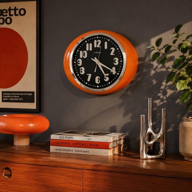 Space Age Orange Wall Clock by Milvox, 1970s For Sale - Image 10 of 13