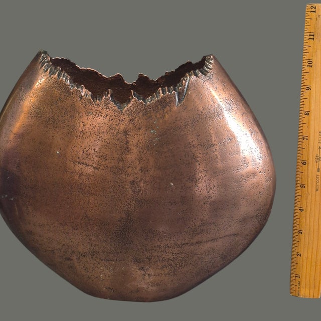 Mid-Century Modern Arts & Crafts Style Rugged Edge Oval Copper Vase For Sale - Image 6 of 8