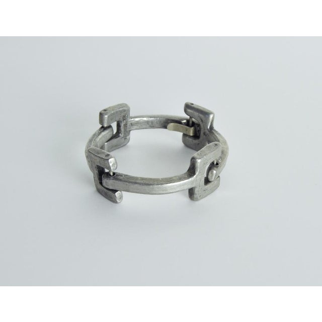 Danish modernist vintage pewter bracelet . The bracelet features a Nordic minimalistic and brutalist design. It is stamped...