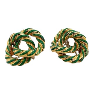 late 20th Century 18k Yellow Gold Enamel Knot Earrings, A Pair For Sale
