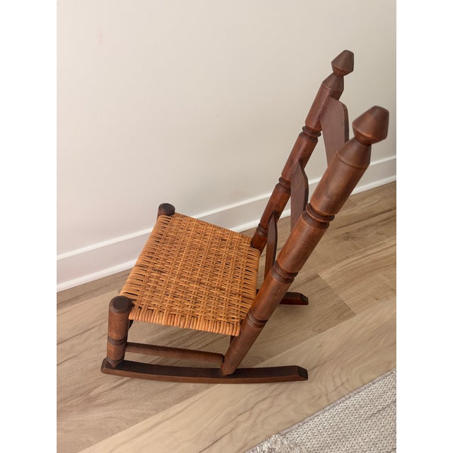 Vintage Child’s Ladder Back Rocking Chair With Woven Seat | Solid Hardwood For Sale - Image 4 of 6