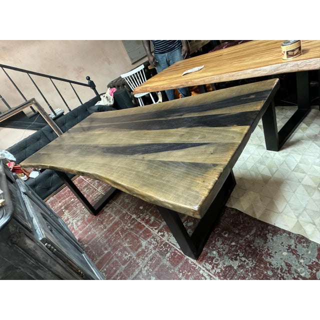 Rustic Live Edge Dining Table – Modern Design, Grey Brown Patina For Sale - Image 6 of 11