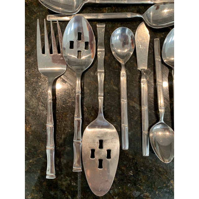 Silver Stanley Roberts Tiburon Faux Bamboo Stainless Flatware Service for 8 - Set of 51 For Sale - Image 8 of 9