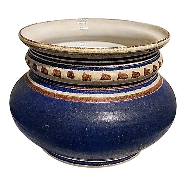 Vintage Stoneware Studio Art Pottery Vessel Signed Defazio For Sale