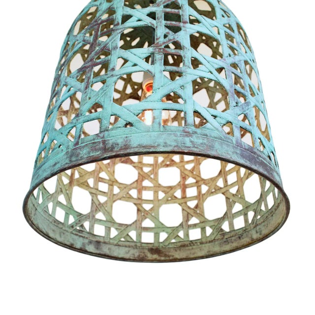 Industrial Industrial Verdigris Copper Cane Dome Pendant Light Small For Sale - Image 3 of 7