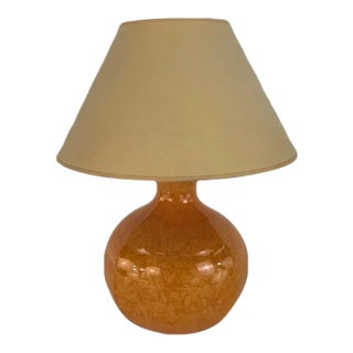 Vintage 1990s French Kostka Ceramic Table Lamp | Reactive Glaze | Amber Melon | Original Shade | Made in France For Sale