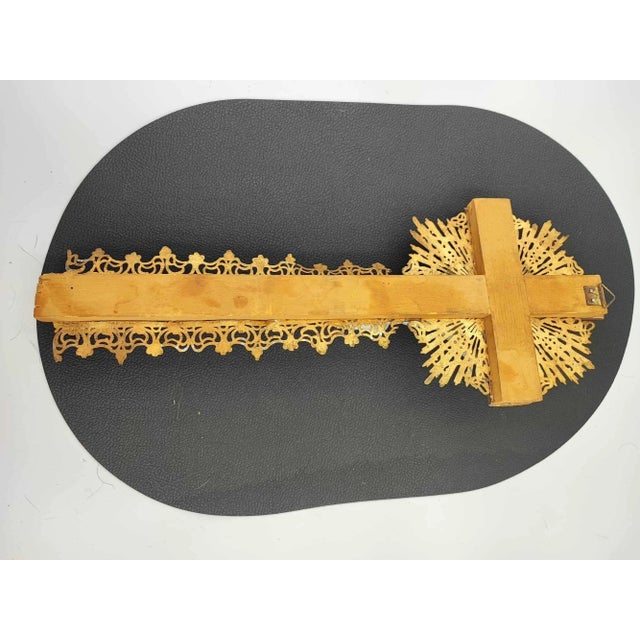 Metal Art Nouveau Cross in Brass Lace For Sale - Image 7 of 9