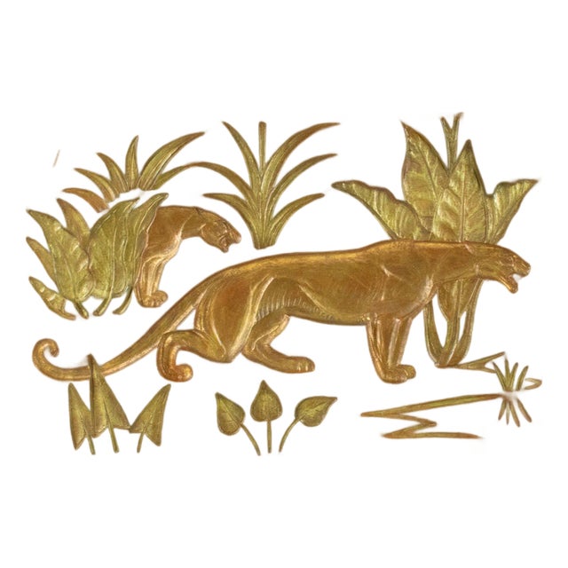 Art Deco Engraved Wood Panel of Panthers, by N.R. Brunet, circa 1930 For Sale