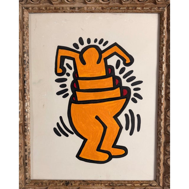 Pop Art Keith Haring School, Cup Man, Oil on Paper, 1992 For Sale - Image 3 of 8