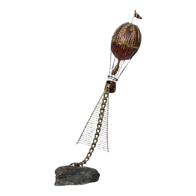 Brian Bijan Hot Air Balloon Table Top Sculpture in Copper, Brass & Stone For Sale