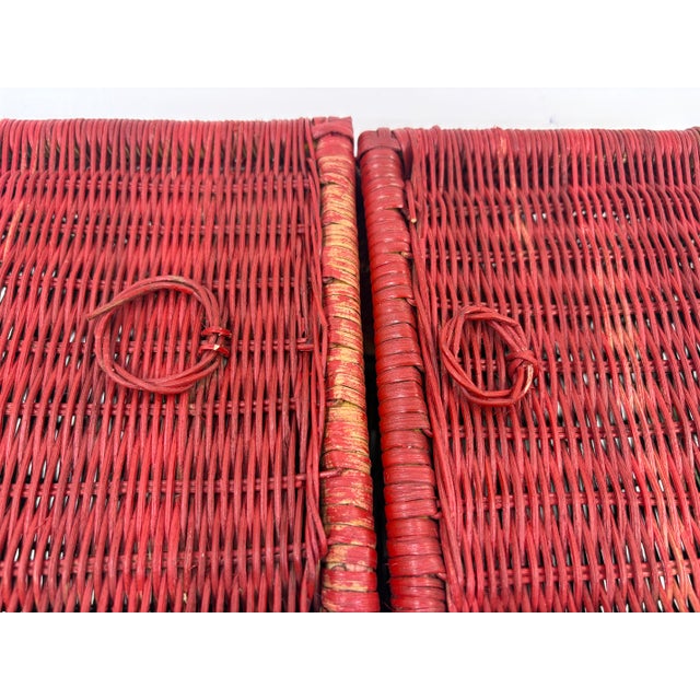Wood Vintage Boho Trompe L’Oeil Watermelon Wicker Picnic Basket. For Sale - Image 7 of 12