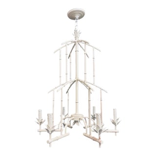 Large Faux Bamboo Chinoiserie Chandelier - 2 of 2 For Sale