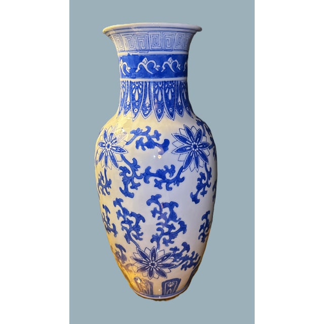 Blue and White Chinoiserie Porcelain Vase For Sale - Image 9 of 10