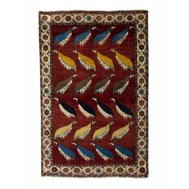 Hand-Knotted Gabbeh Nomad Rug with Bird Motif For Sale - Image 11 of 11