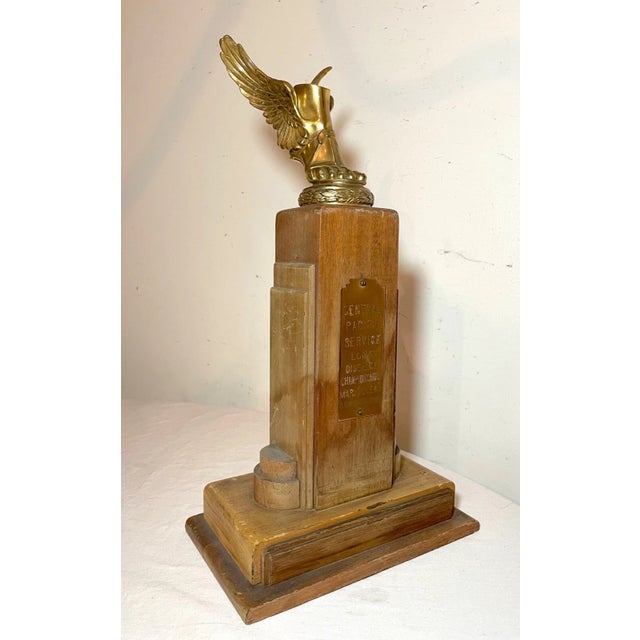 Art Deco Vintage 1946 Art Deco Long Distance Track and Field Wood Metal Trophy Award For Sale - Image 3 of 13