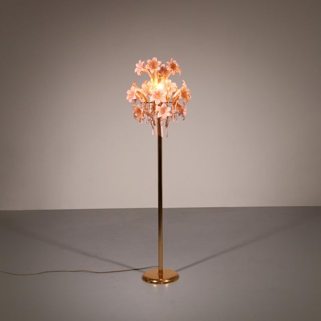Murano Pink Lilly Floorlamp Murano Glass and Gilt Brass by Franco Luce, 1970 For Sale - Image 13 of 13
