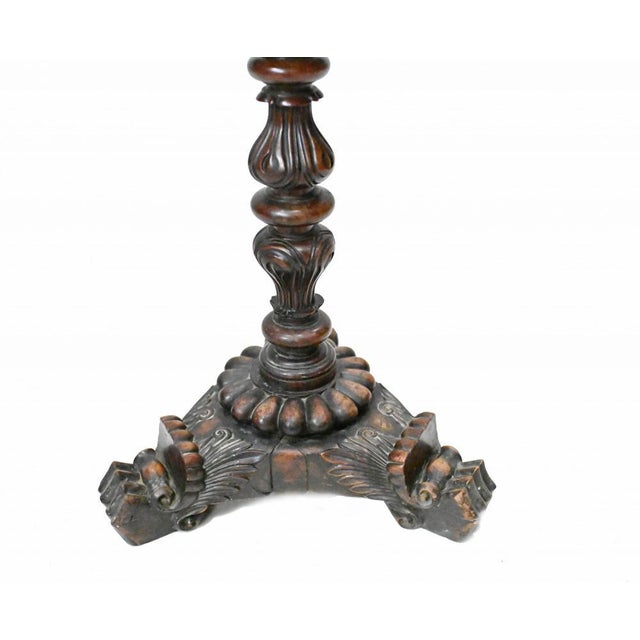 Padouk Wood Teapoy Finely Carved On An Elaborate Tri Form Base For Sale - Image 4 of 15