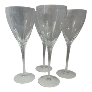 Late 20th Century Lenox Crystal Clear Long Stem Wine Glasses Encore Pattern Set of 4