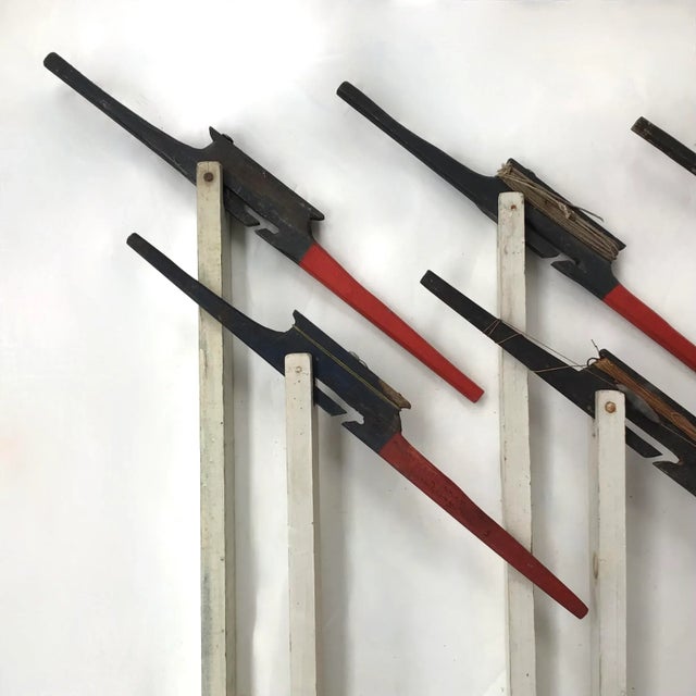 Cabin Circa 1940s Red, White & Blue Ice Fishing Tip Ups, Set of 6 For Sale - Image 3 of 6