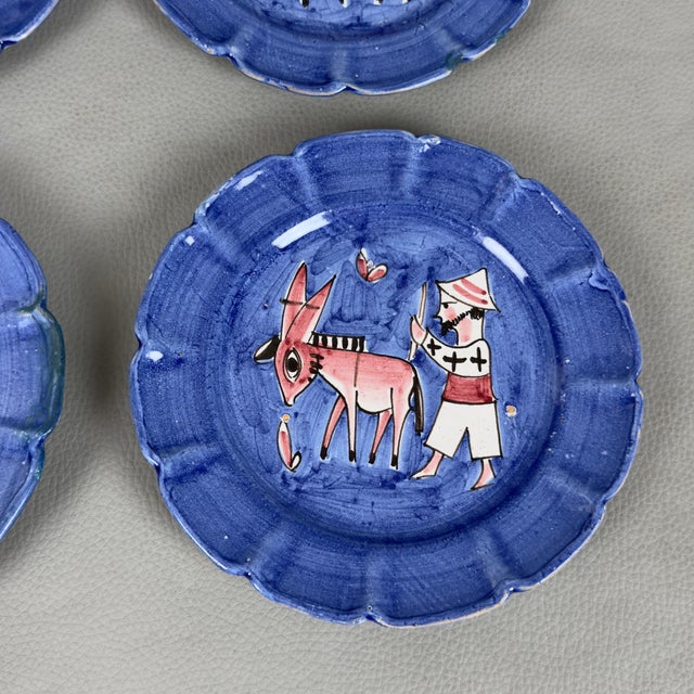 Saucers and Cup in Painted Ceramic, Set of 7 For Sale - Image 9 of 11