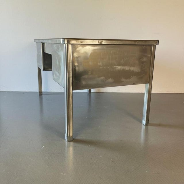 Vintage Polished Double Pedestal Steel Desk For Sale - Image 9 of 10