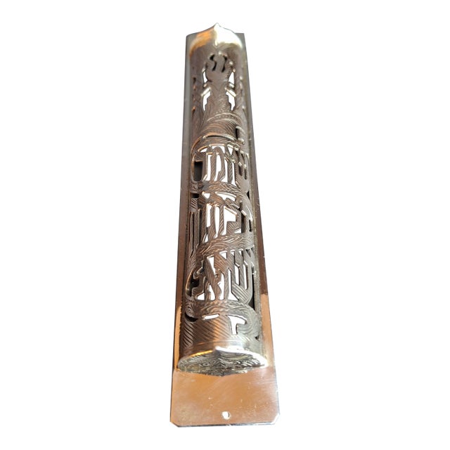 Vintage Netafim Israel Sterling Silver Mezuzah Case Openwork Scrollwork Large 6" For Sale