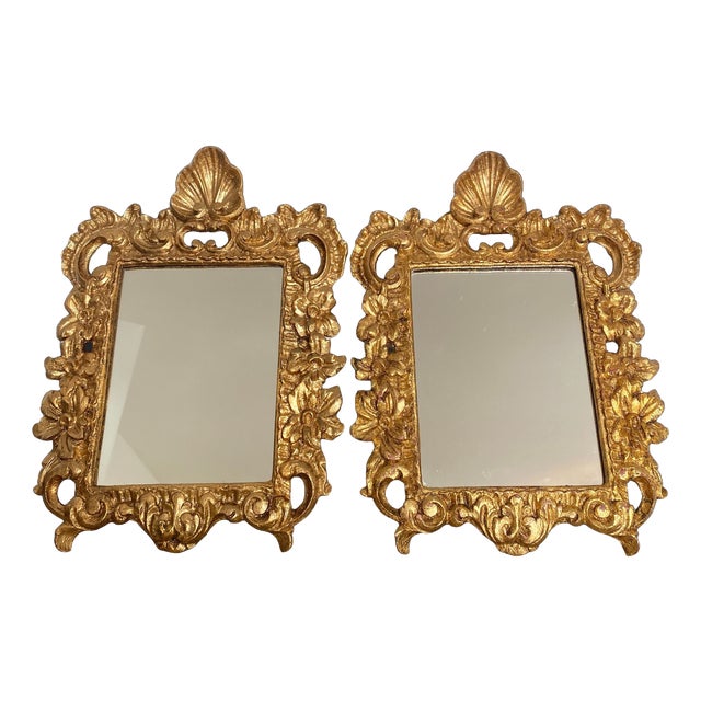 Regency Mirrors in Gilded Wood with Gold Leaf, 1950s, Set of 2 For Sale