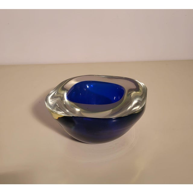 Blue and green Murano glass valet tray made with the "sommerso" technique, which involves multiple layers of differently...