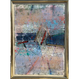 Paul Maxwell, Large Modern Abstract Cast Stencil Painting Paul Maxwell Mod Constructivist Neon, 1988 For Sale