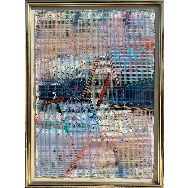 Paul Maxwell, Large Modern Abstract Cast Stencil Painting Paul Maxwell Mod Constructivist Neon, 1988 For Sale