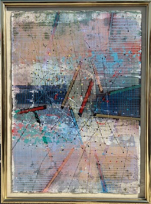 Paul Maxwell, Large Modern Abstract Cast Stencil Painting Paul Maxwell Mod Constructivist Neon, 1988