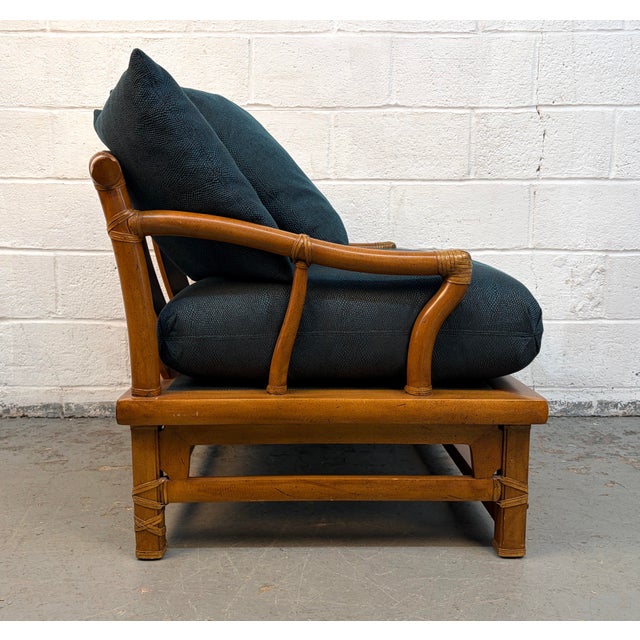 Dark Green Vintage Bamboo Lounge Chair With Ottoman For Sale - Image 8 of 14