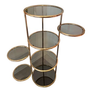 A Vintage Milo Baughman Style 7 Tiered Brass & Smoked Glass Articulating Etagere, Circa 1970s For Sale